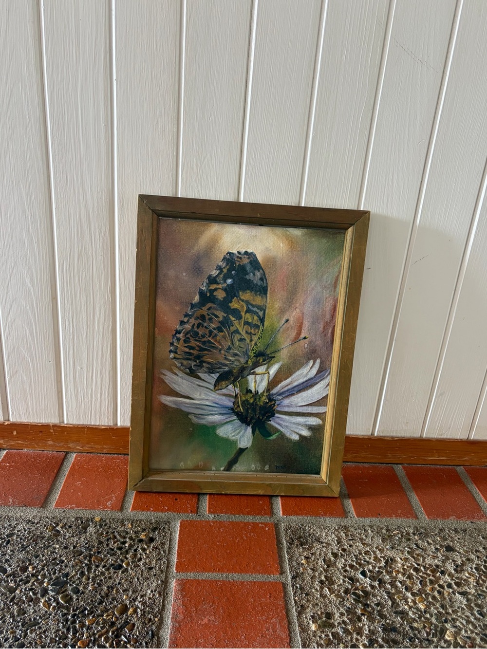 Framed Butterfly Floral Art painting vintage in Gold Frame